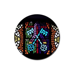 Mosaic Window Rosette Church Glass Rubber Round Coaster (4 Pack)  by Pakrebo