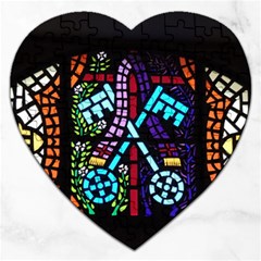 Mosaic Window Rosette Church Glass Jigsaw Puzzle (heart) by Pakrebo