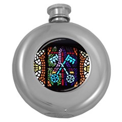 Mosaic Window Rosette Church Glass Round Hip Flask (5 Oz) by Pakrebo