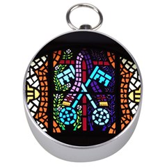 Mosaic Window Rosette Church Glass Silver Compasses by Pakrebo