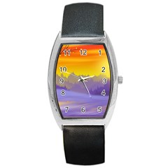 Vector Illustration Winter Sunset Barrel Style Metal Watch by Pakrebo