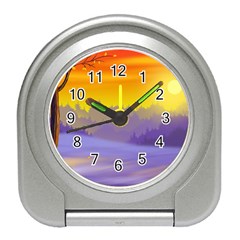 Vector Illustration Winter Sunset Travel Alarm Clock by Pakrebo