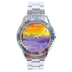 Vector Illustration Winter Sunset Stainless Steel Analogue Watch by Pakrebo