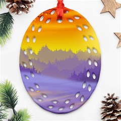 Vector Illustration Winter Sunset Oval Filigree Ornament (two Sides) by Pakrebo