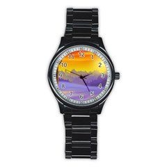 Vector Illustration Winter Sunset Stainless Steel Round Watch by Pakrebo