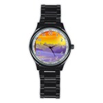 Vector Illustration Winter Sunset Stainless Steel Round Watch Front