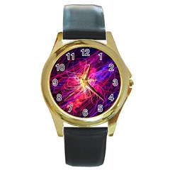 Abstract Cosmos Space Particle Round Gold Metal Watch by Pakrebo