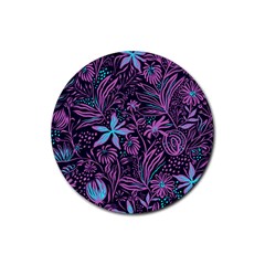 Stamping Pattern Leaves Drawing Rubber Round Coaster (4 Pack)  by Pakrebo