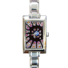 Rosette Stained Glass Window Church Rectangle Italian Charm Watch by Pakrebo