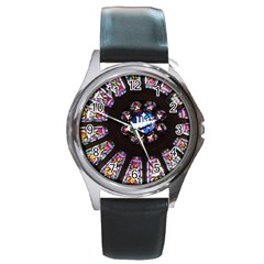 Rosette Stained Glass Window Church Round Metal Watch by Pakrebo