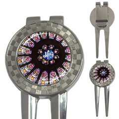 Rosette Stained Glass Window Church 3-in-1 Golf Divots by Pakrebo