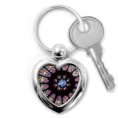 Rosette Stained Glass Window Church Key Chains (heart)  by Pakrebo