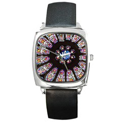 Rosette Stained Glass Window Church Square Metal Watch by Pakrebo