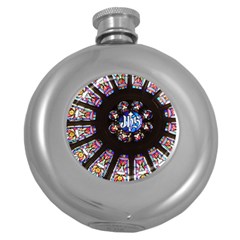 Rosette Stained Glass Window Church Round Hip Flask (5 Oz) by Pakrebo