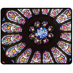 Rosette Stained Glass Window Church Fleece Blanket (medium)  by Pakrebo