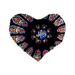 Rosette Stained Glass Window Church Standard 16  Premium Heart Shape Cushions by Pakrebo