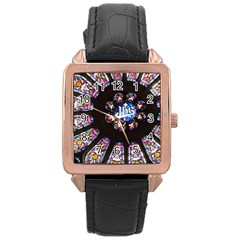 Rosette Stained Glass Window Church Rose Gold Leather Watch  by Pakrebo