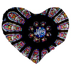 Rosette Stained Glass Window Church Large 19  Premium Flano Heart Shape Cushions by Pakrebo