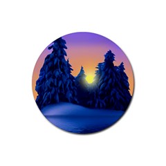 Illustration Vector Winter Sunset Rubber Coaster (round) 