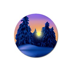 Illustration Vector Winter Sunset Magnet 3  (round) by Pakrebo