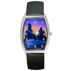 Illustration Vector Winter Sunset Barrel Style Metal Watch by Pakrebo