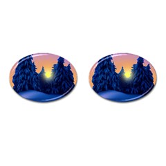 Illustration Vector Winter Sunset Cufflinks (oval) by Pakrebo