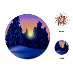 Illustration Vector Winter Sunset Playing Cards (round) by Pakrebo