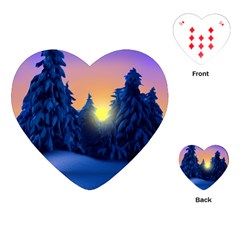 Illustration Vector Winter Sunset Playing Cards (heart) by Pakrebo