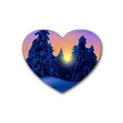 Illustration Vector Winter Sunset Heart Coaster (4 Pack)  by Pakrebo