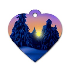 Illustration Vector Winter Sunset Dog Tag Heart (one Side) by Pakrebo