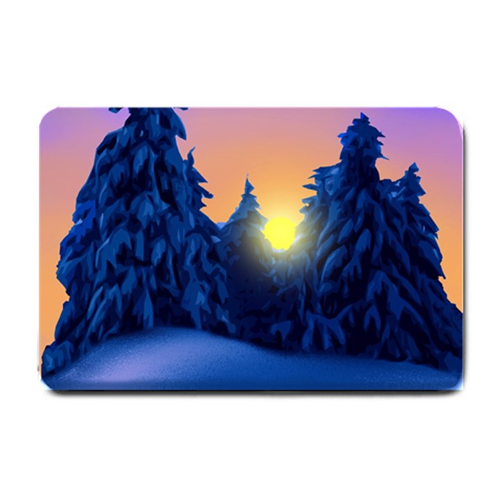 Illustration Vector Winter Sunset Small Doormat 