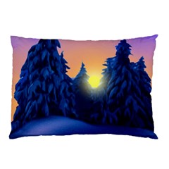 Illustration Vector Winter Sunset Pillow Case