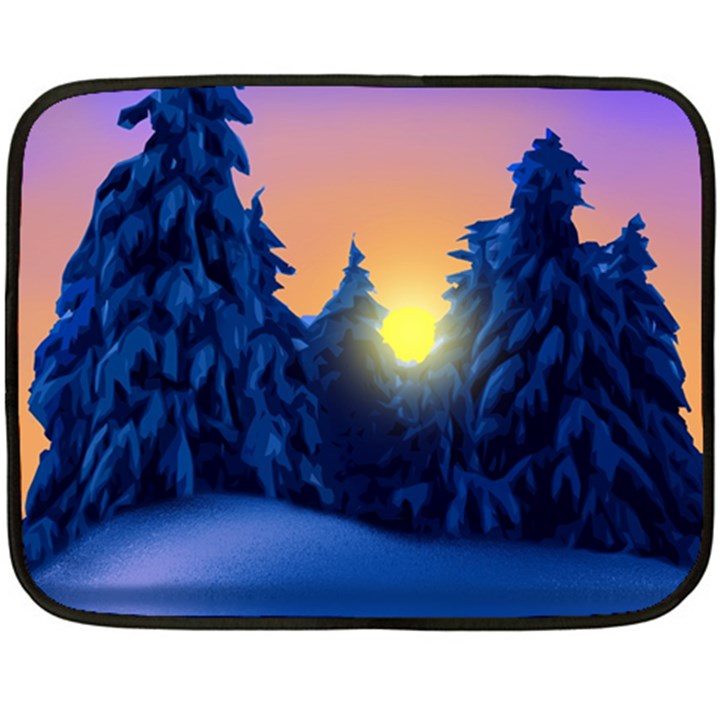 Illustration Vector Winter Sunset Fleece Blanket (Mini)