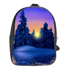 Illustration Vector Winter Sunset School Bag (large) by Pakrebo