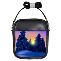 Illustration Vector Winter Sunset Girls Sling Bag by Pakrebo