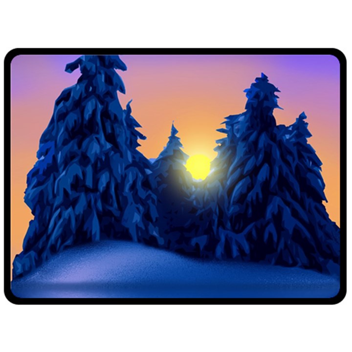 Illustration Vector Winter Sunset Fleece Blanket (Large) 