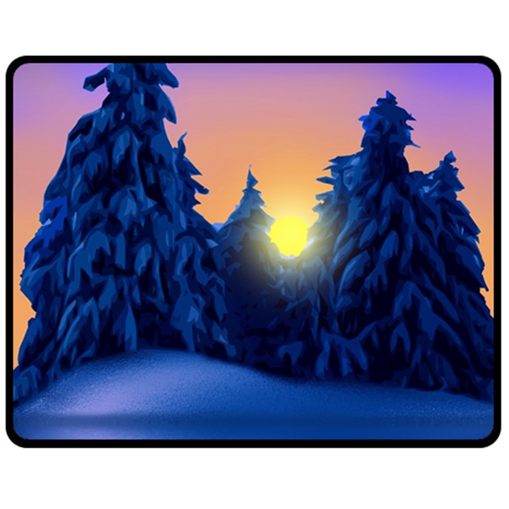 Illustration Vector Winter Sunset Fleece Blanket (Medium) 