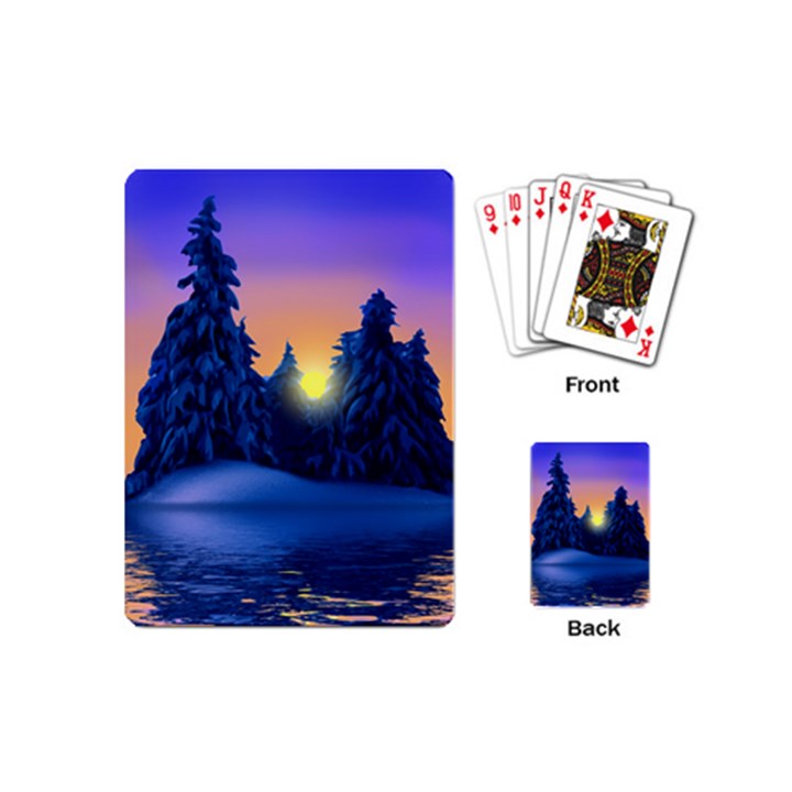 Illustration Vector Winter Sunset Playing Cards (Mini)