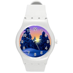 Illustration Vector Winter Sunset Round Plastic Sport Watch (m) by Pakrebo