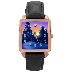 Illustration Vector Winter Sunset Rose Gold Leather Watch  by Pakrebo