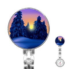 Illustration Vector Winter Sunset Stainless Steel Nurses Watch by Pakrebo