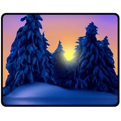 Illustration Vector Winter Sunset Double Sided Fleece Blanket (medium) 