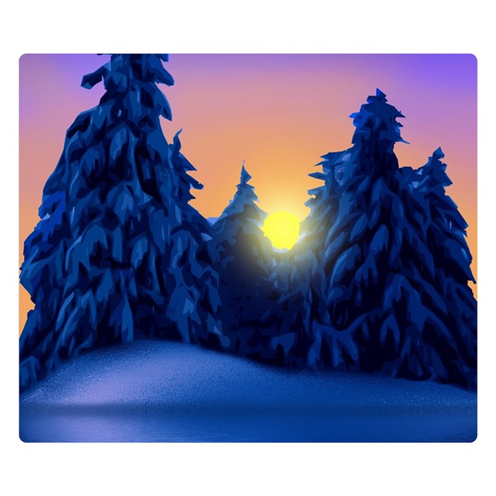 Illustration Vector Winter Sunset Double Sided Flano Blanket (Small) 