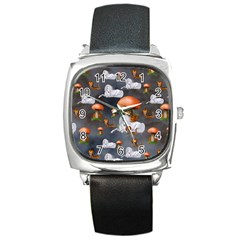 Cute Little Fairy With Unicorn, Pattern Design Square Metal Watch