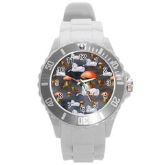 Cute Little Fairy With Unicorn, Pattern Design Round Plastic Sport Watch (l) by FantasyWorld7