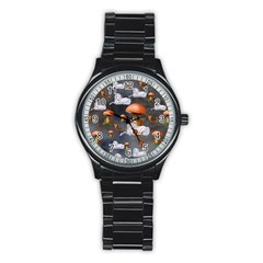 Cute Little Fairy With Unicorn, Pattern Design Stainless Steel Round Watch by FantasyWorld7