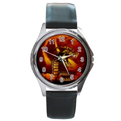 Awesome Dinosaur, Konda In The Night Round Metal Watch by FantasyWorld7