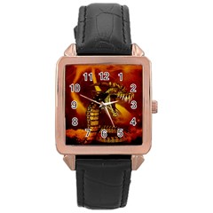 Awesome Dinosaur, Konda In The Night Rose Gold Leather Watch  by FantasyWorld7