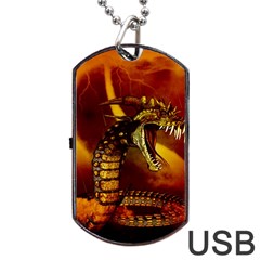 Awesome Dinosaur, Konda In The Night Dog Tag Usb Flash (two Sides) by FantasyWorld7