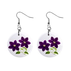 Purple Star Clematis - Vintage Design Mini Button Earrings by WensdaiAmbrose